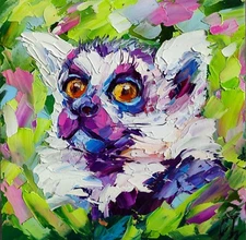 original oil painting Lemur, Wild Animals Portrait Colorful Impasto art 8*8 inch