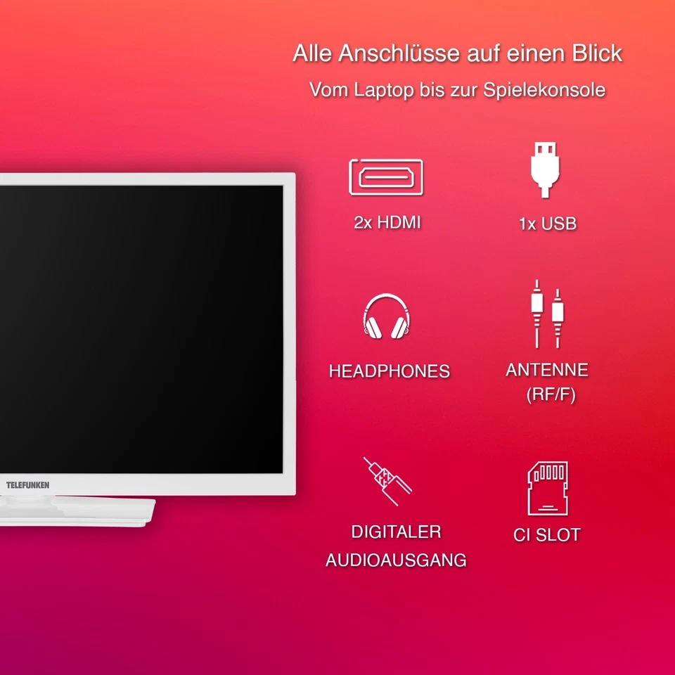 Telefunken XH24O550M-W 24 Zoll Fernseher HD LED TV Triple-Tuner HDMI USB weiß - Bild 3 von 4