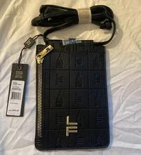 London Fog Amelia Emboss Logo Women cellphone crossbody 7 x 5 inch - Black
