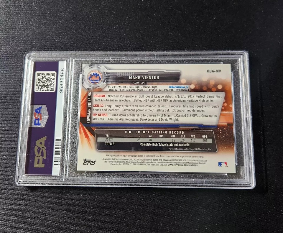 2017 Bowman Draft Mark Vientos AUTO PSA 10 Bowman 1st Rookie RC Mets eBay