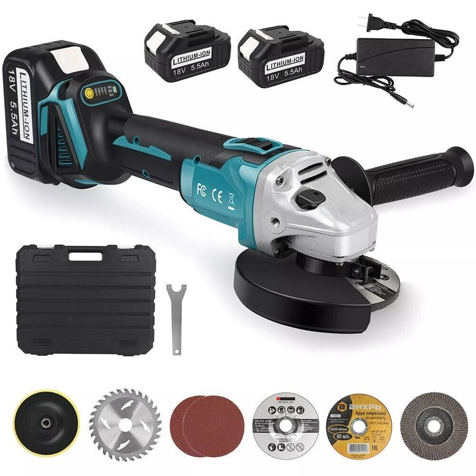 Angle Grinder Cordless Electric Cut‑Off Tool Kit 5.5Ah Battery 18V For Makita - Image 2 of 4