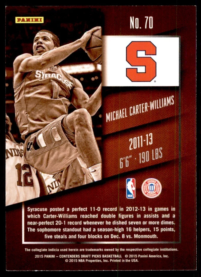 2015-16 Panini Contenders Draft Picks Michael Carter-Williams D Basketball Cards - Image 2 of 2