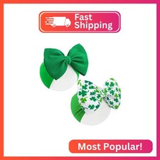 YanJie 6" St.Patrick's Day Headbands Baby Green Bow Clover Shamrock Printed Bows