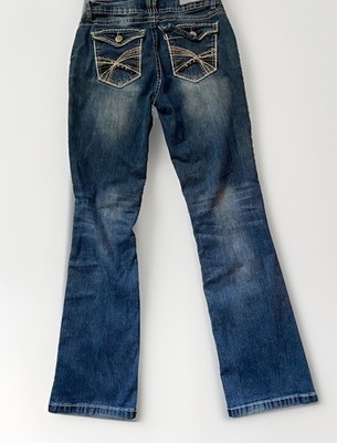 Wallflower Jeans Dark Wash Blue Curvy Bootcut Flap Bling Pockets Women's 7 Reg