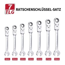 8-19 mm Ratschenschl&uuml;ssel Set 7-tlg Gelenk Ratschenring Maulschl&uuml;ssel Set aus CR