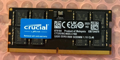 New Crucial 32GB DDR5-5600 SO-DIMM Laptop Memory Modules (1x32GB