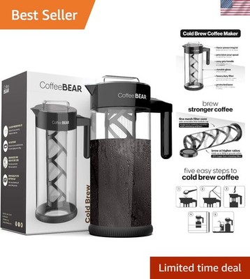Borosilicate Glass Cold Brew and Iced Tea Maker - 44oz Capacity, Dishwasher Safe