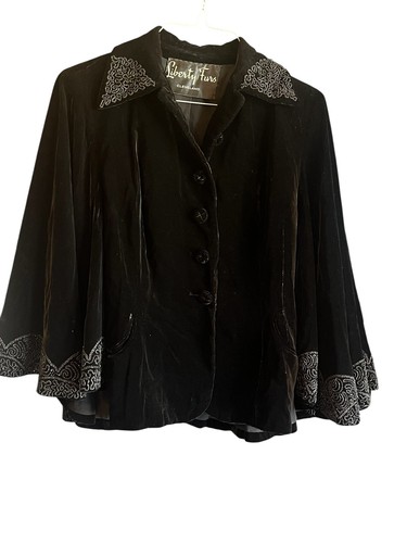 Vtg1940s Evalen Original Black Velvet Beads Swing Jacket Cape Liberty Furs Linin