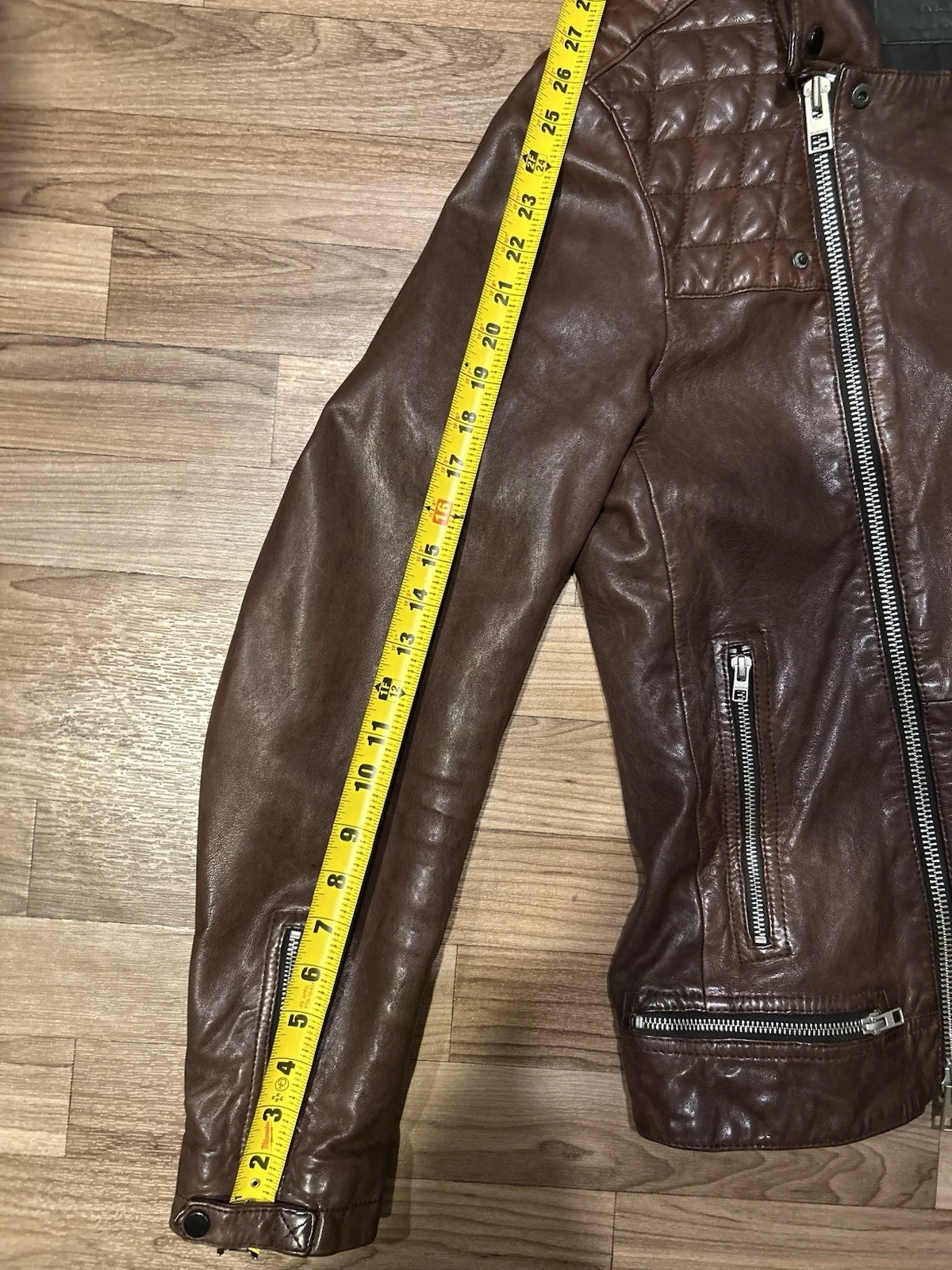 AllSaints Discontinued Leather Conroy Biker Jacket Oxblood Burgundy Men's Large - product detail image 8