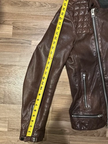 AllSaints Discontinued Leather Conroy Biker Jacket Oxblood Burgundy Men's Large image 8
