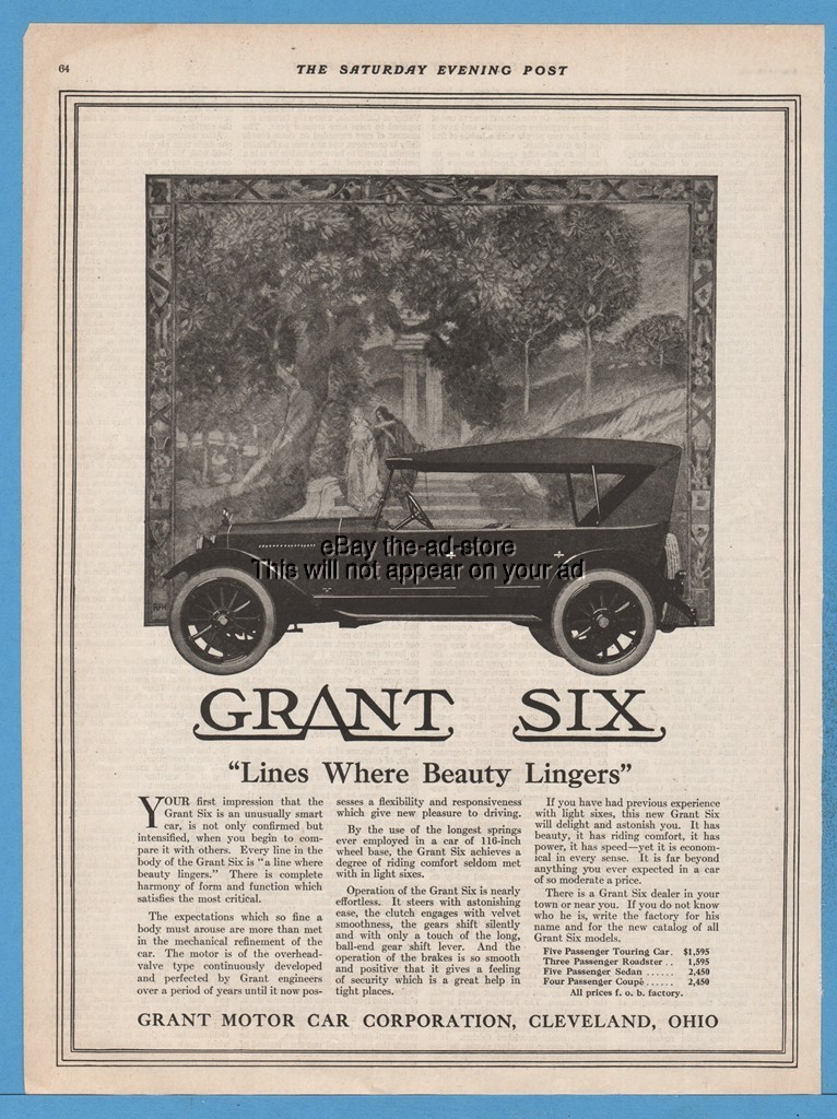 1920 Grant Motor Car Co Cleveland OH Six Open RFH Art Renaissance Theme Print Ad