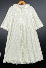 Vintage 60s Odette Barsa Lace Taffeta Robe Ivory Ribbon Pegnoir Gown Romantic
