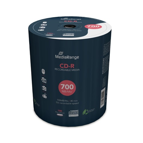 MediaRange CD-R 700MB 80min 52-fache Schreibgeschwindigkeit, 100er Cakebox Cake