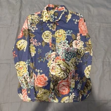 Joules Maywell Shirt Size 8 Blue Floral 100% Cotton Button Up