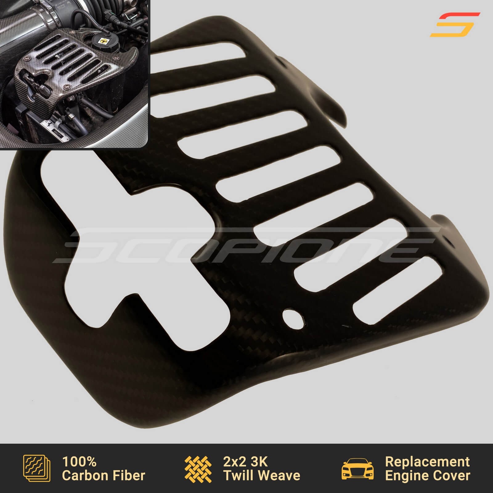 Scopione Carbon Engine Latch Hatch Lock Lid Cover for Ferrari 458 Italia Spider