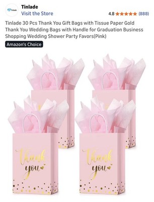 30 Pcs Thank You Gift Bags with Tissue Paper Gold Thank You Wedding Bags with Ha
