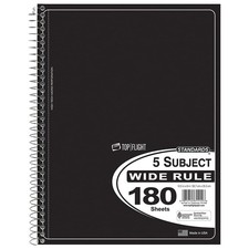 Top Flight Standards 5-Subject Wirebound Notebook, 180 Sheets, 3-Hole Punched...