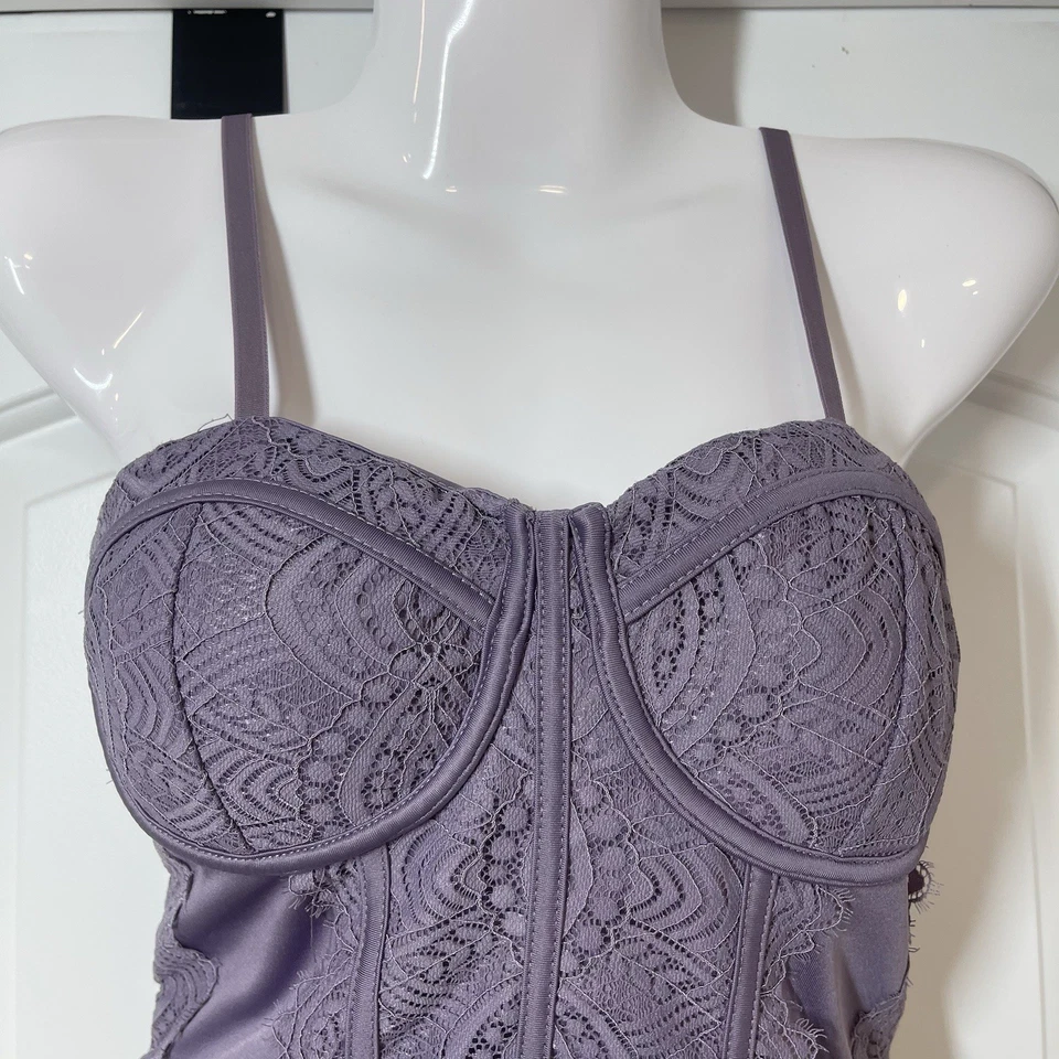 Babydoll Corset Top Women M Lavender Lace Y2K Fairy Coquette Sexy Whimsical - Image 3 of 4