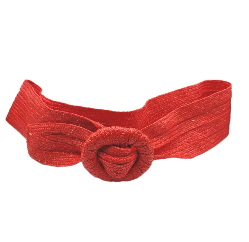 Cinturón de Paja Sintética Boho Vintage Años 80 Ancho Cinch Coral Hebilla Grande Talla M Foto 2 de 4