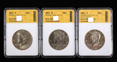 Set of 3 2001-P/D/S Kennedy Half Dollar 50C Uncirculated
