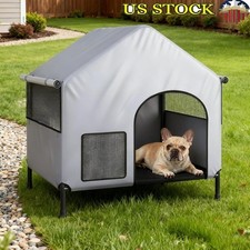2in1 Elevated Dog House Waterproof Indoor Outdoor Mesh Windows Storage Pocket US