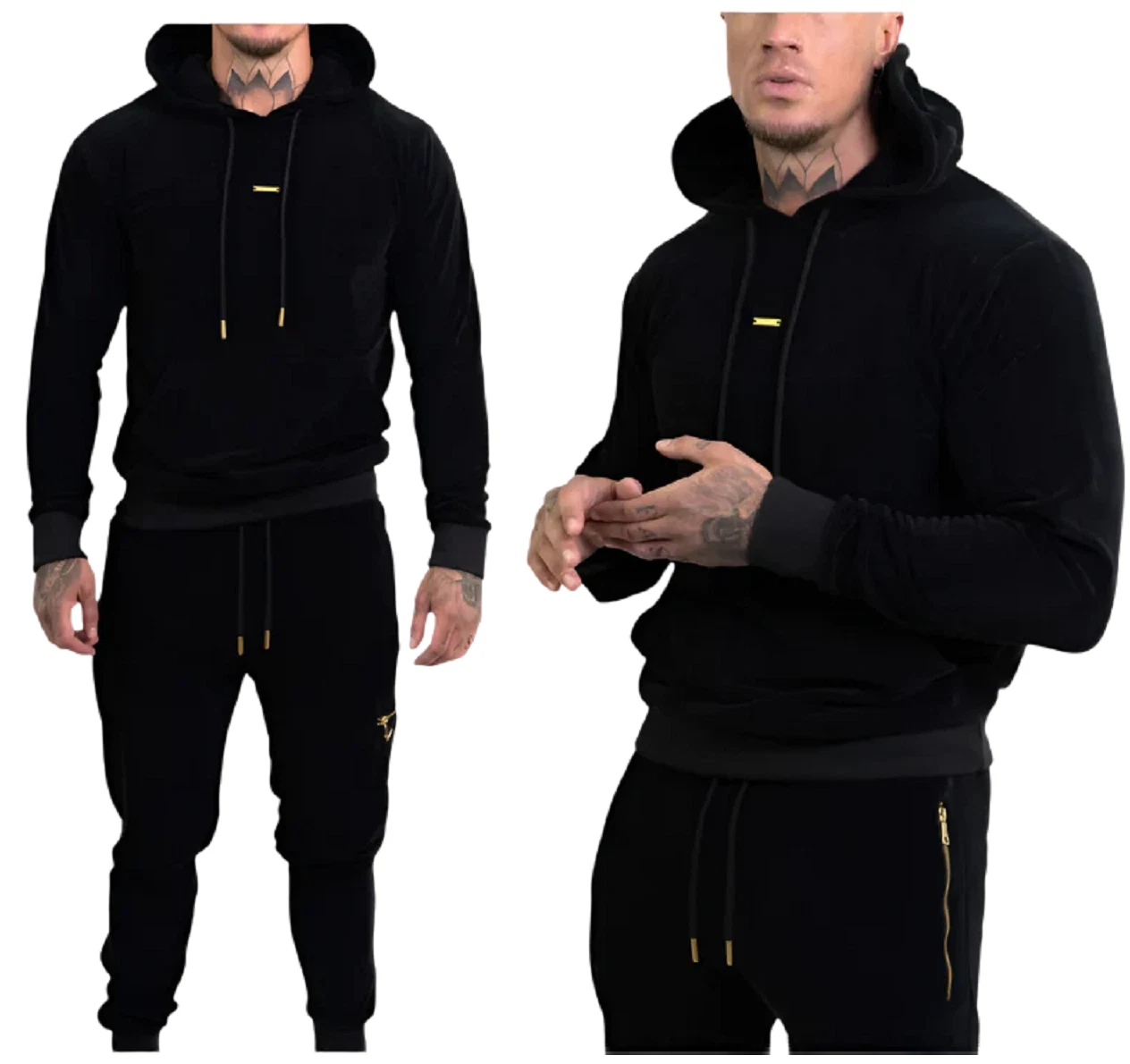 Men’s Luxe Black Velour Hoodie Soft 80% Cotton or 20% Polyester Urban Casual