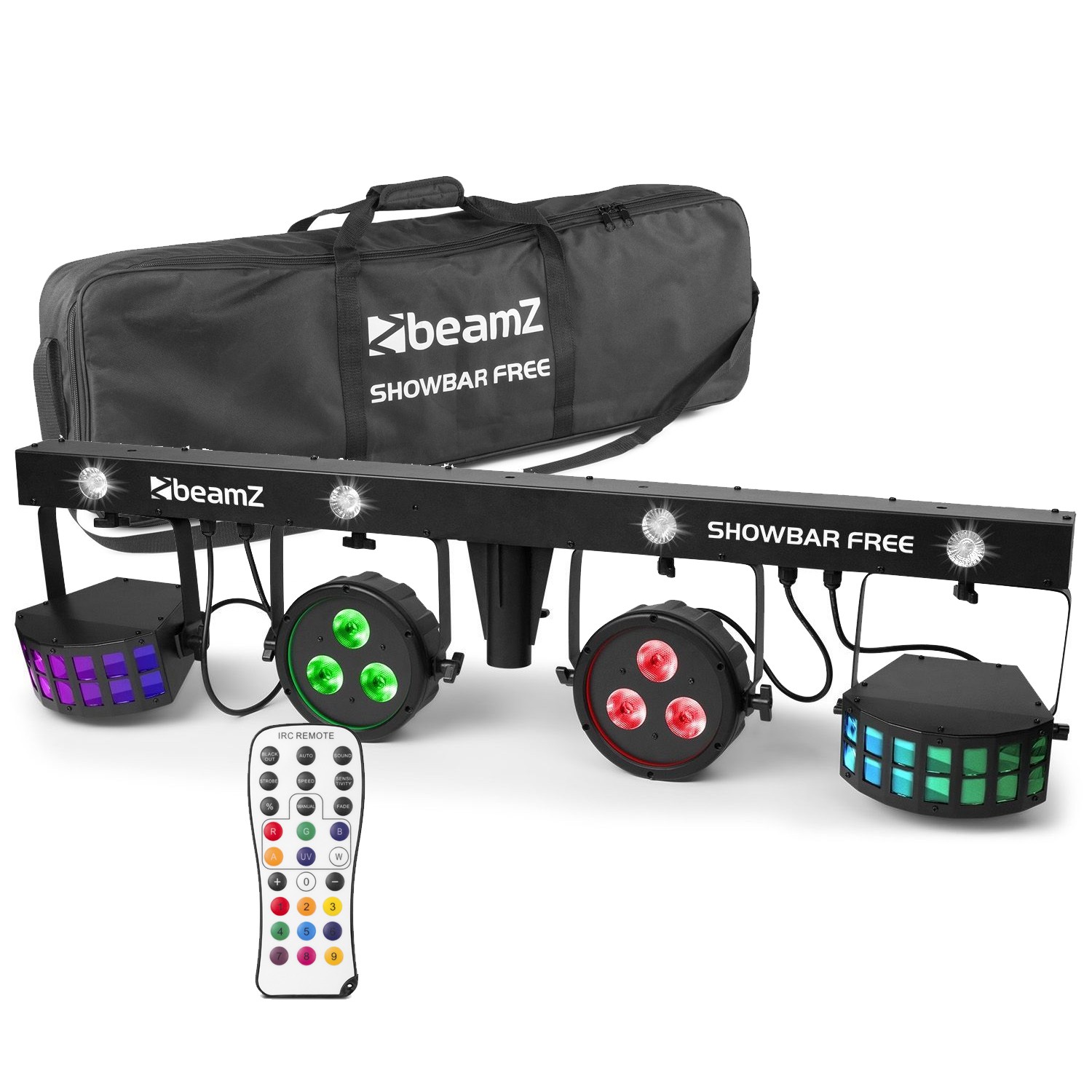 BeamZ 153.803 SHOWBAR Disco Stage Lighting Kit with 2x PAR, Derby & Strobe