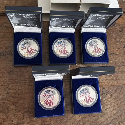 Boxed Colorized 1999 American Silver Eagle Lot of 5 🇺🇸