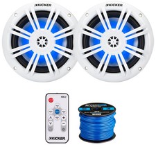 2x Kicker 6.5" 150 Watts RGB LED Marine Speakers, LED Controller, 50 Feet Wire