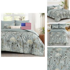 Yiran Dusty Blue Queen Size 7 Piece Dandelion Comforter Set All Season