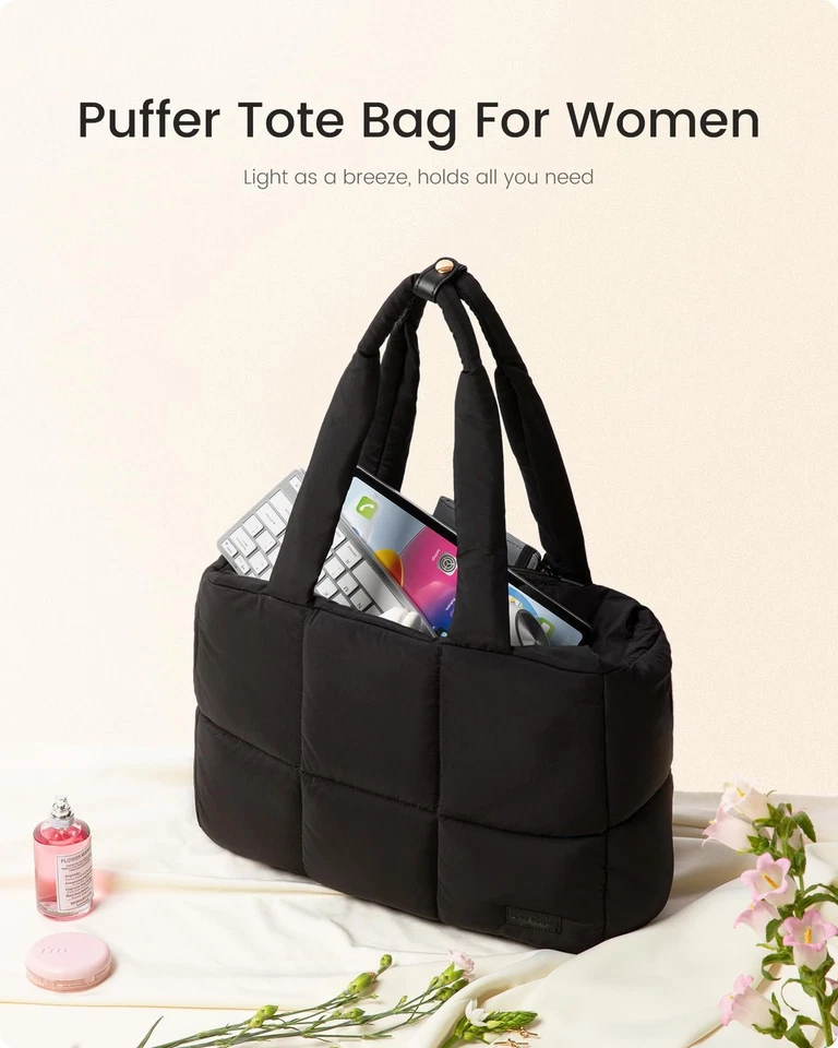 Bolsa para laptop feminina 15,6 polegadas, bolsa tote acolchoada com compartimento para laptop - Imagem 3 de 3