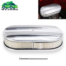 Chrome Half Finned Air Cleaner Set with Washable Filter, 12 x 2 Inch, Oval Shape