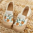 Lady Chinese Ethnic Shoes Embroidery Canvas Linen Slip on Casual Floral Loafers