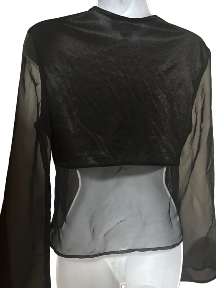 De colección Años 80 90 Suzy Phillips Negro Transparente Gasa Top Cordón Gótico Hada M Y2K Foto 2 de 4