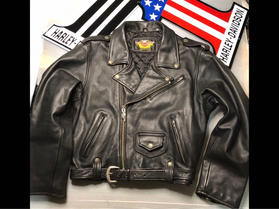 [Very rare] Harley-Davidson leather double riders jacket size:L Black JP 2601TK