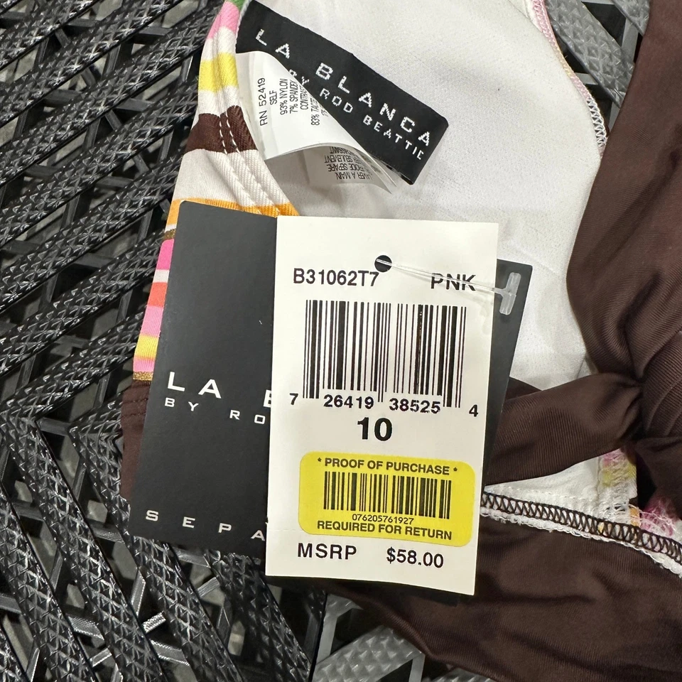 Top de natación de bikini halter a rayas rosa La Blanca by Rod Beattie talla 10 Foto 2 de 3