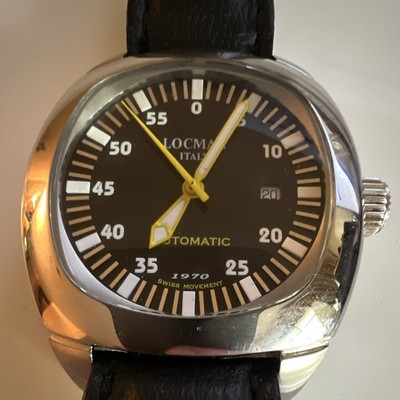 Locman 1970 Automatic Black Dial Date 5 ATM Silver Case Black Leather Strap