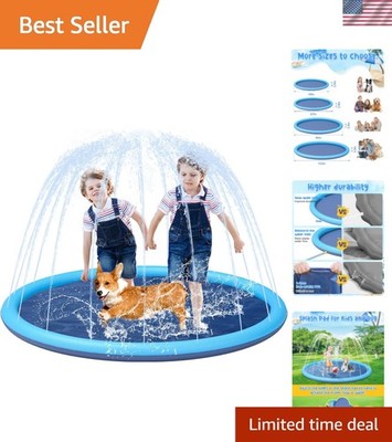 Non-Slip Large Sprinkler Splash Play Mat,Splash Pad for Kids and Dog Blue, XL-68