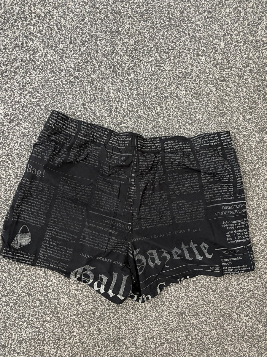 John Galliano Men's Gazette Print Swim Shorts Newspaper Black XXL