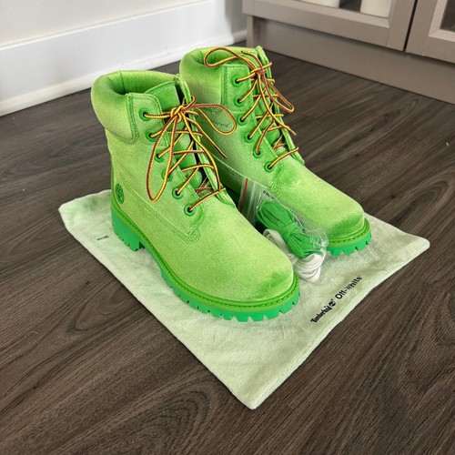 Timberland X Off White Botas de Terciopelo Verde Lima Terciopelo Resistente Suela Talla 7 - Imagen 8 de 9