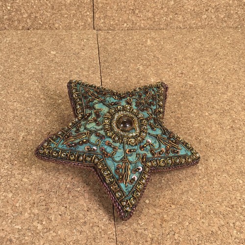 Beaded Star Ornament Teal Copper Silk Plush Hand Made - Picture 2 of 4
