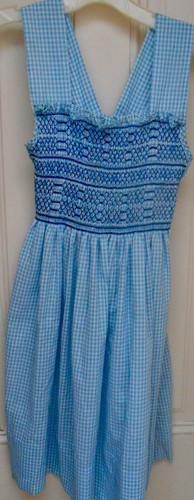 BLUE & WHITE CHECK SMOCKED DRESS -size 8-10-GROW AHEAD-CHARM~PERFECT FOR SUMMER