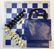 TOURNAMENT CHESS SET COMBO: BLUE BAG W/ LOOP, BLUE BOARD & CHESS PIECES