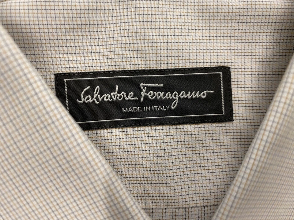 Camisa Salvatore Ferragamo Beige Algodón a Cuadros Talla XXL Hecha en Italia Foto 3 de 4