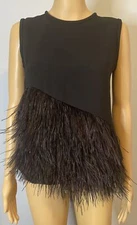 MCQ ALEXANDER MCQUEEN Black Ostrich Feather-Trimmed Sleeveless Top SZ S