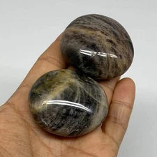 147.1g, 1.9", 2pcs, Black Moonstone Crystal Palm-Stone Polished, B37797