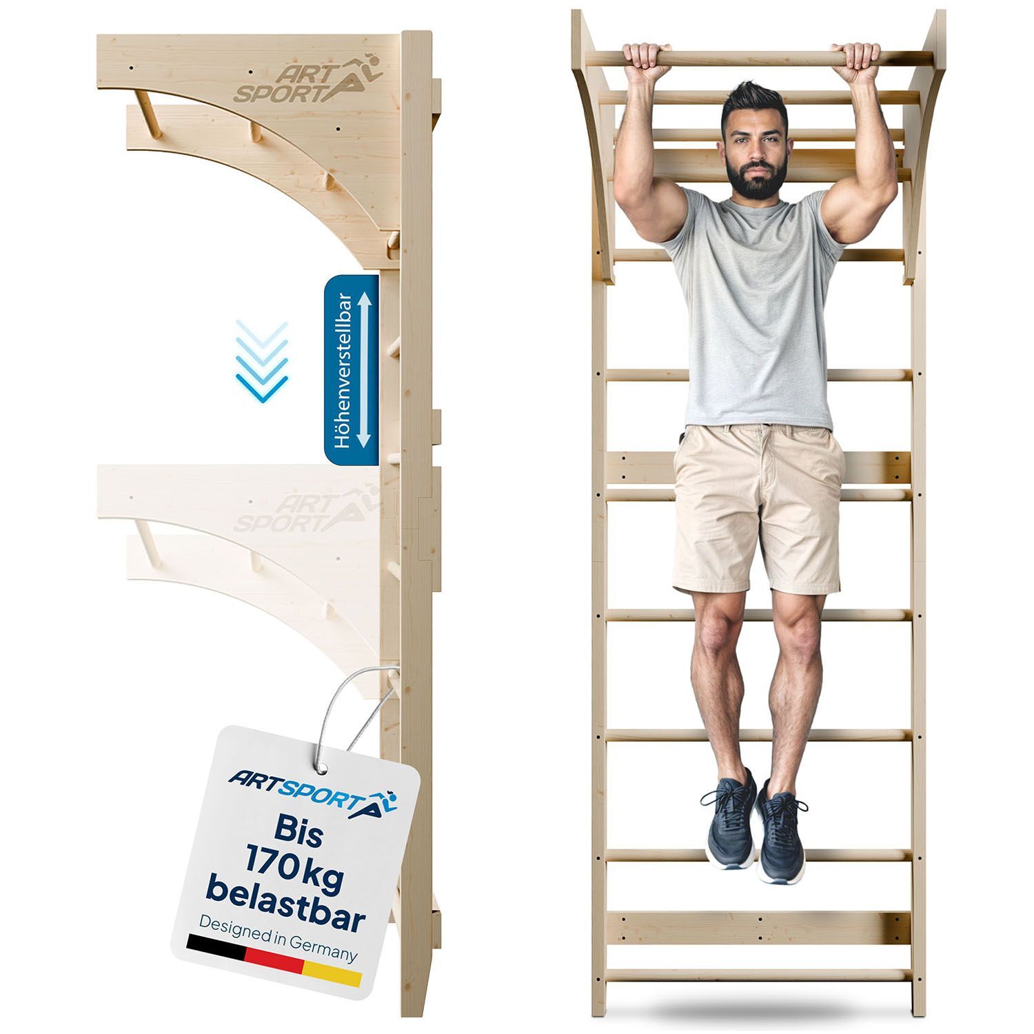 Klettergerüst Klimmzugstange Sprossenwand Indoor Erwachsene Holz Wand Artsport®