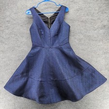 Express Dress Womens 8 Party Metallic Blue Short V Neck Sleeveless