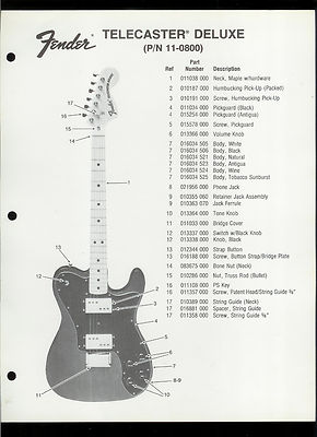 Rare Factory Fender 11-1300 Telecaster Guitar Dealer Sheet With Parts List