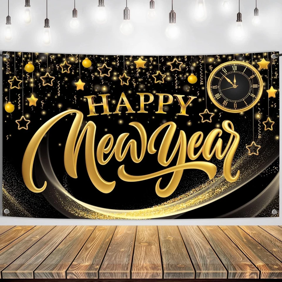 2025 New Year Eve XtraLarge Banner - Premium Black & Gold Photography Backdrop - Image 3 of 4